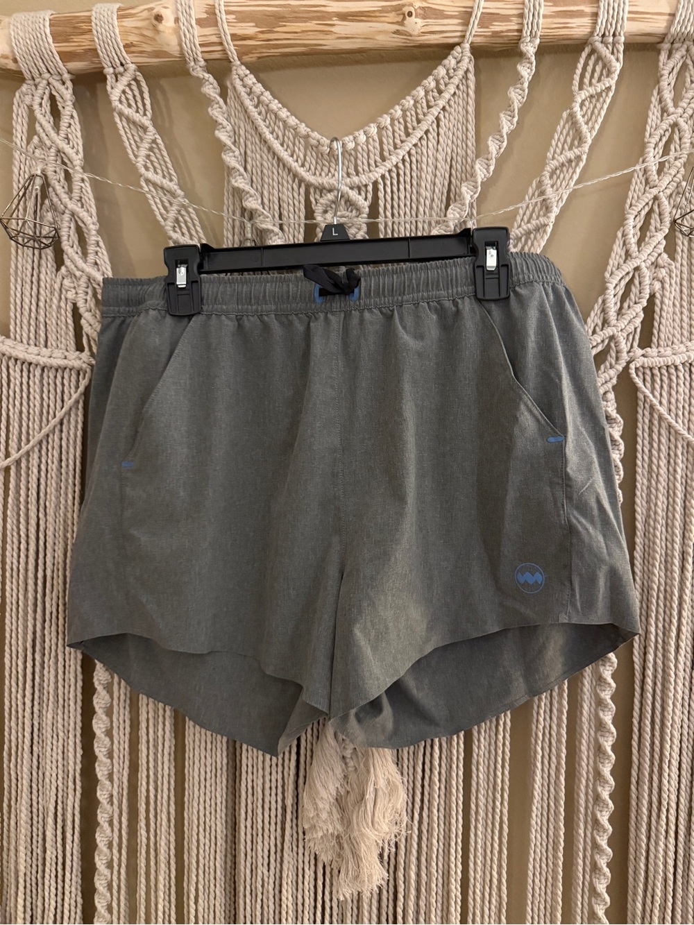 Janji Charcoal Gray Athletic Running Shorts with Blue Logo